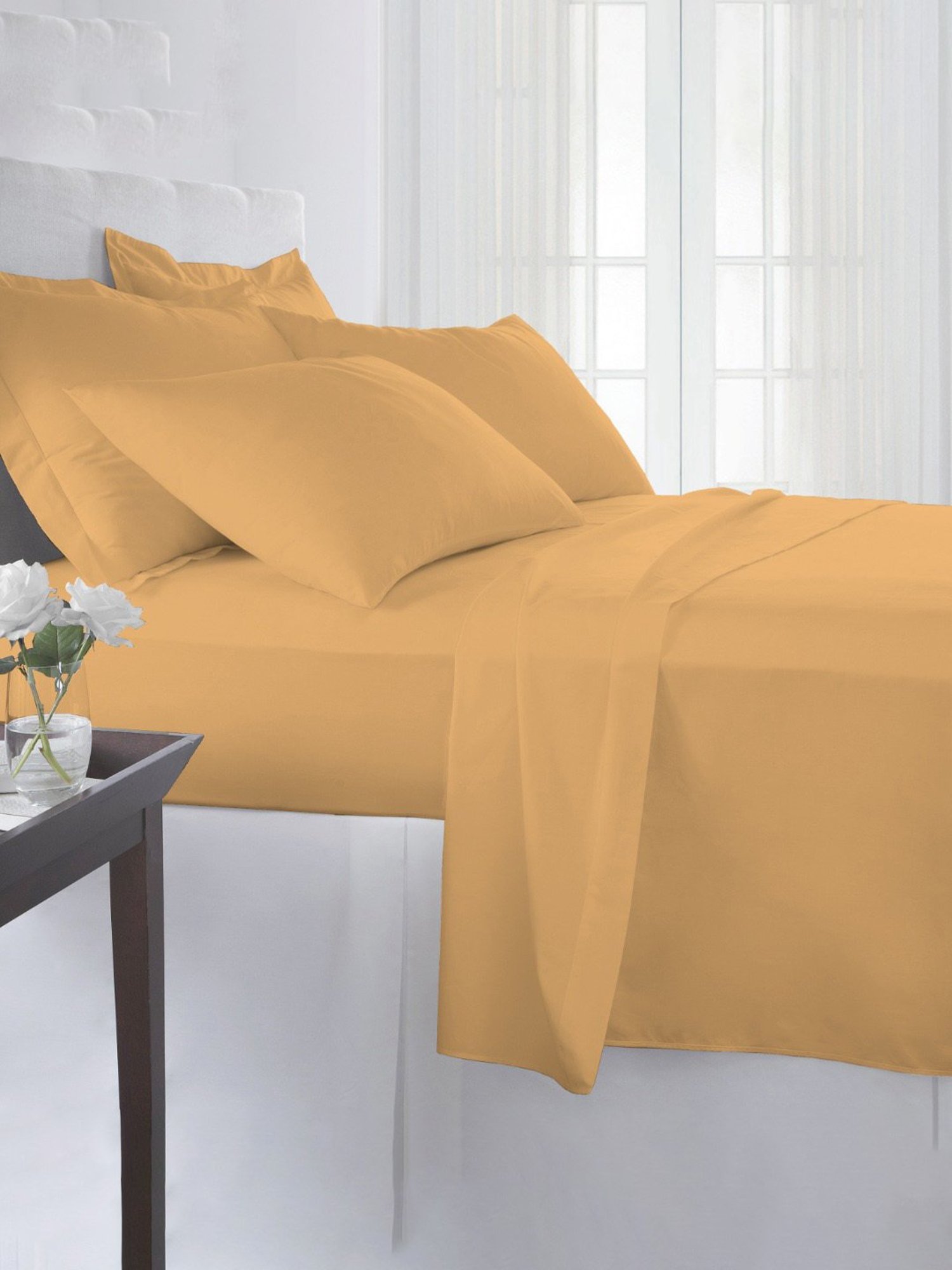 Pizuna Yellow 400 TC Cotton King Bed Sheet with 2 Pillow Covers