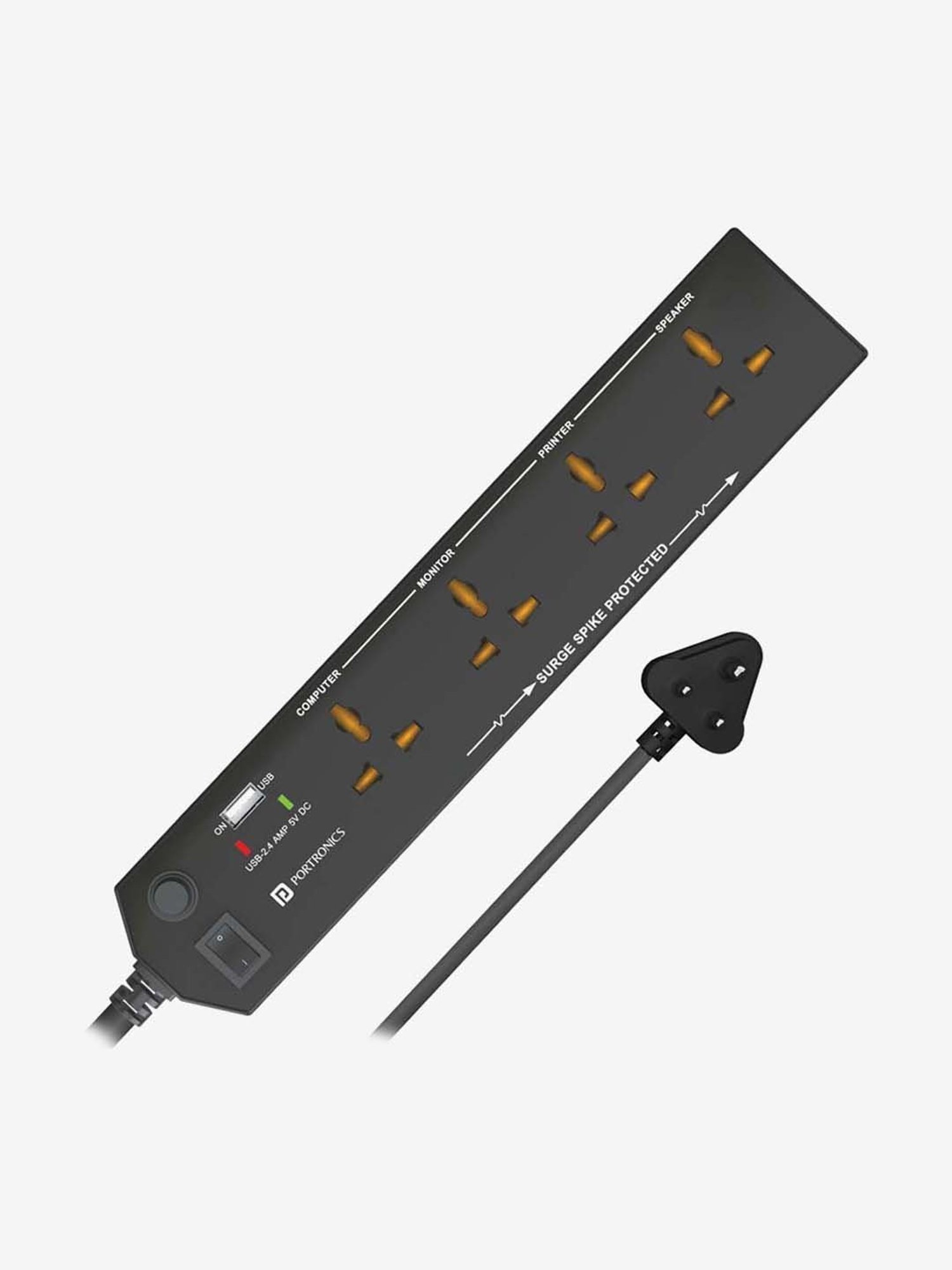 Portronics Power Plate 4 POR-1291 with 4 Power Sockets and USB Port Surge Protector (Black)