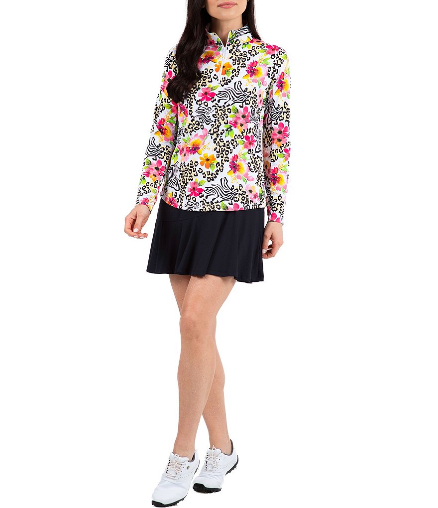 IBKUL Eva Print Long Sleeve Mock Neck Top