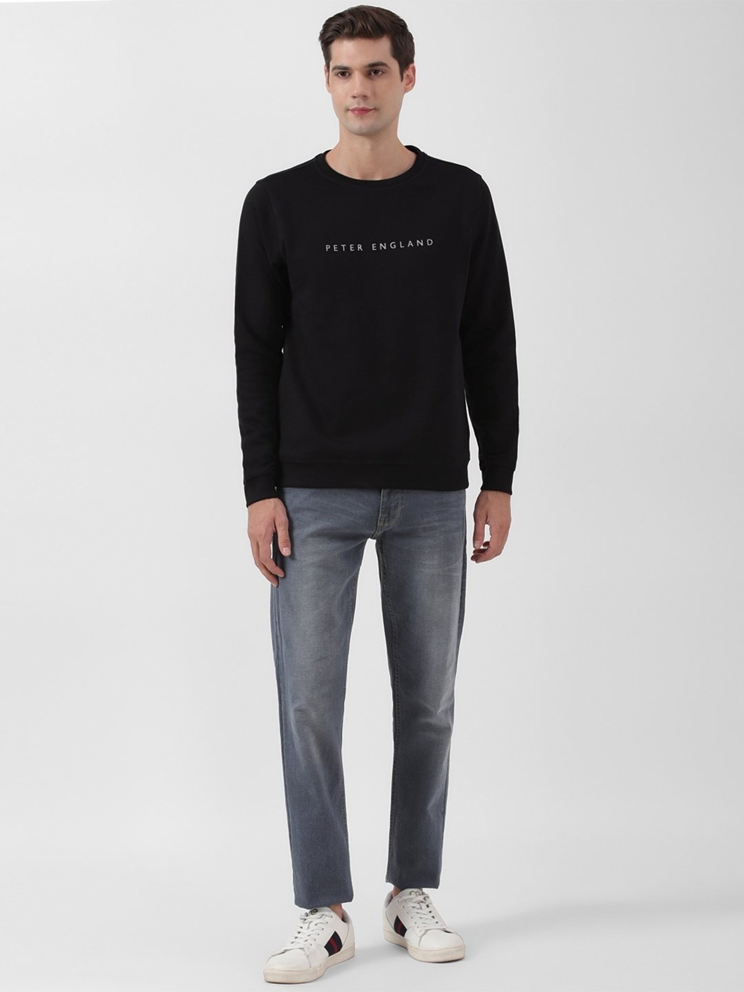 Peter England Black Regular Fit Printed Sweatshirt