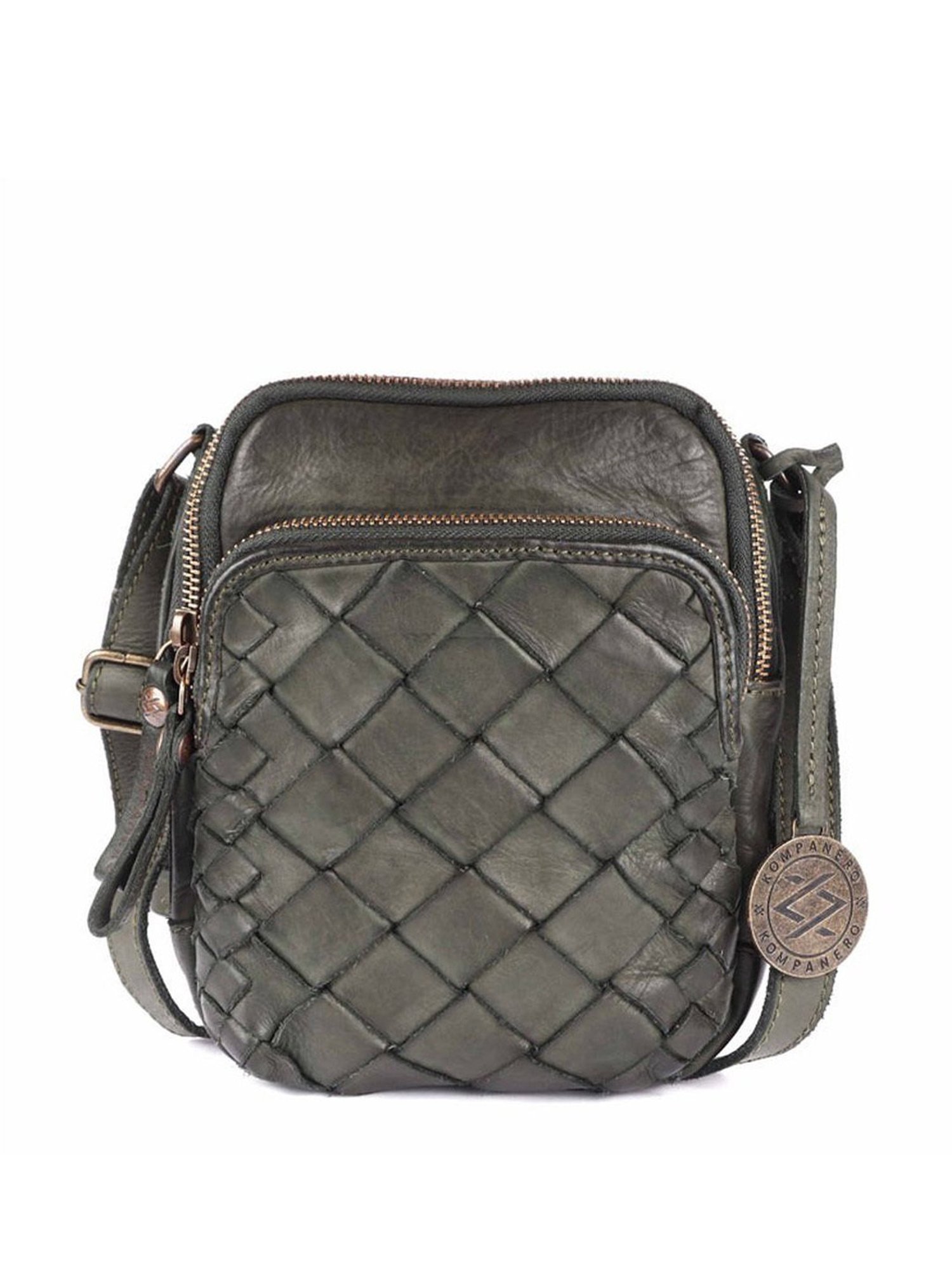 KOMPANERO Marquis Green Leather Textured Cross Body Bag