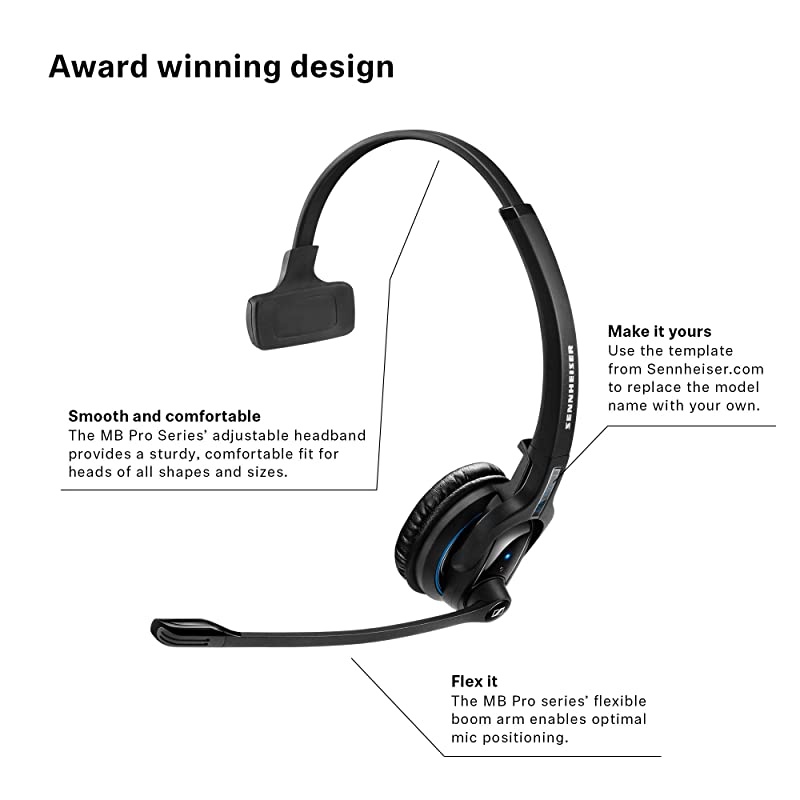 MB Pro 1 506041 SingleSided Wireless Bluetooth Headset | For Mobile Phone Connection | w HD Sound Noise Cancelling Microphone Black