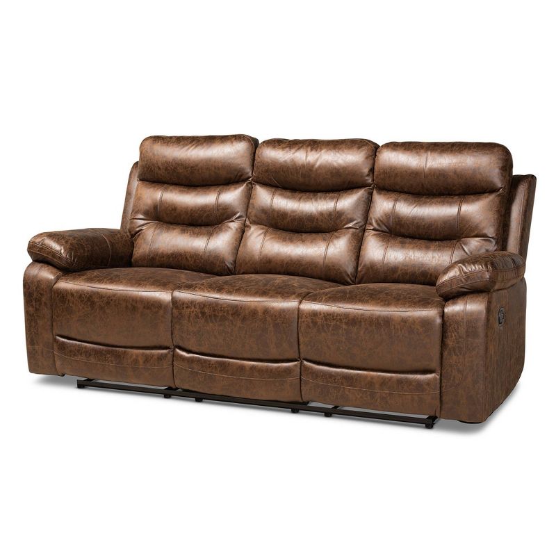 Beasely Faux Leather Upholstered 3 Seater Reclining Sofa Brown - Baxton Studio