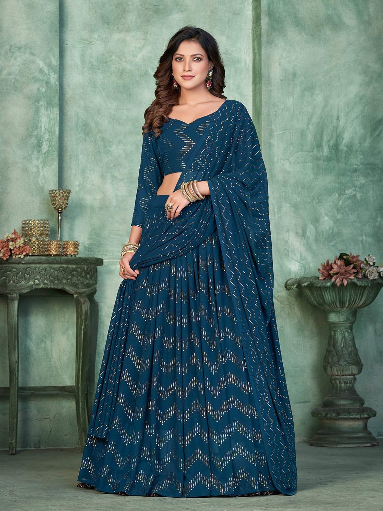 studiorasa Purple Hand Block Print Lehenga Set