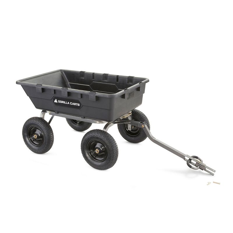 Gorilla Carts 1500 Pound Capacity Super Heavy Duty Poly Yard Garden Steel Dump Utility Wheelbarrow Wagon Cart with 2 in 1 Towing ATV Handle, Black