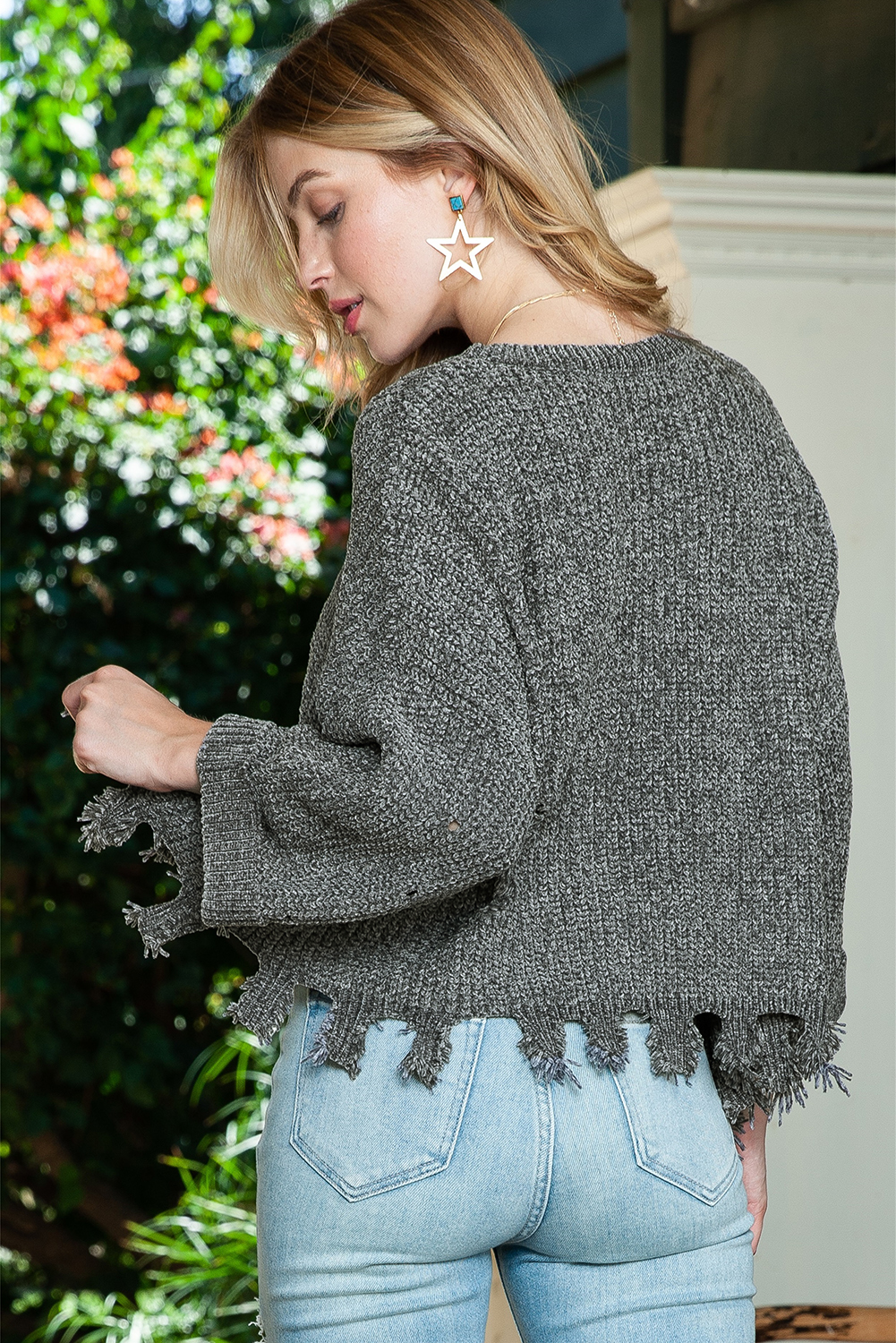 Yellow Drop Shoulder Henley Pullover Sweater With Slits