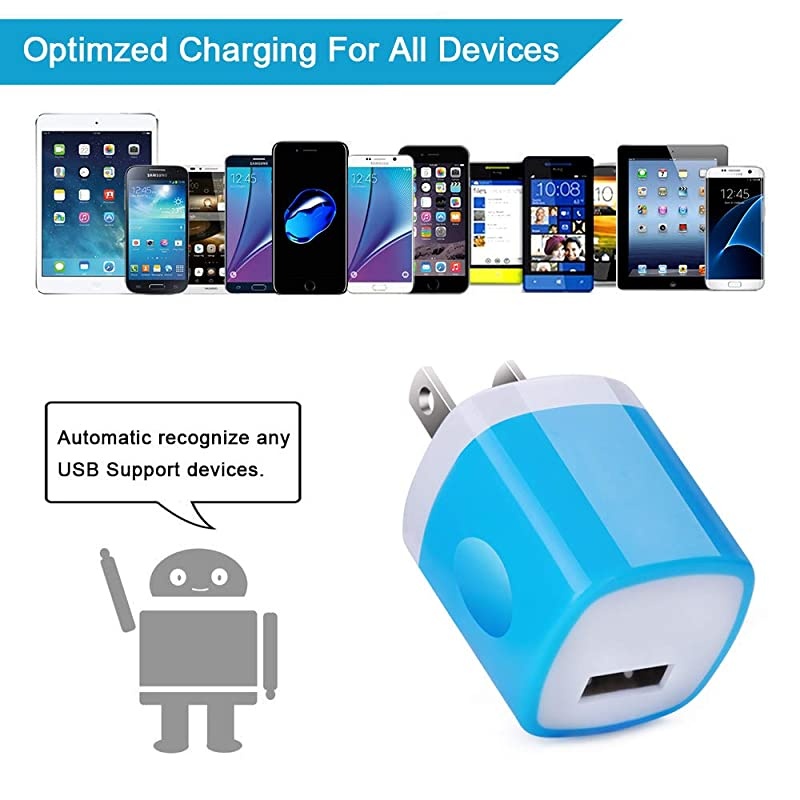 Wall Adapter, Charger Cubes, 5Pack 1A Travel Single Port Wall Charger Plug Charging Block Box Compatible iPhone X/XR/8/8 Plus/7/6S Plus, Samsung Galaxy S10e S10 S9 S8 Plus/S7/Note 10/9/8, LG G8 G7