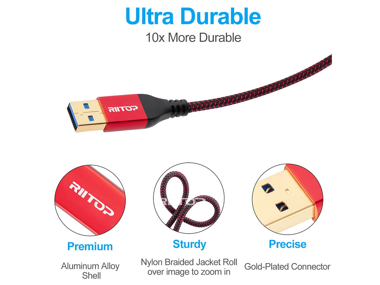 USB 3.0 Extension Cable 1 ft, (2Pack) SuperSpeed 5Gbps Gold Plated RIITOP USB 3.0 A Male to A Female Extension Cable Cord 1 foot