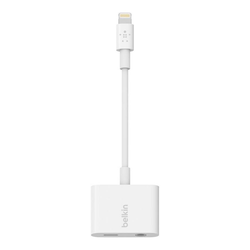 Belkin RockStar 3.5mm Audio Aux with TPU Lightning to USB-C Charge Adapter - White