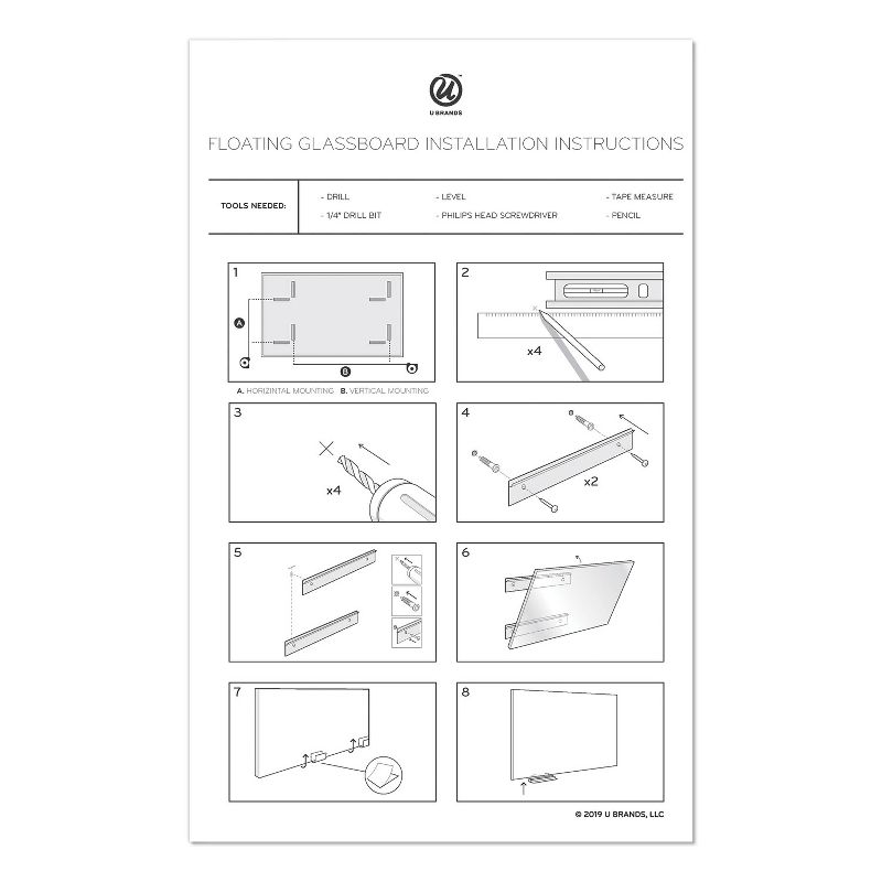 U Brands Floating Glass Dry Erase Undated One Month Calendar, 36 x 36, White 3968U0001
