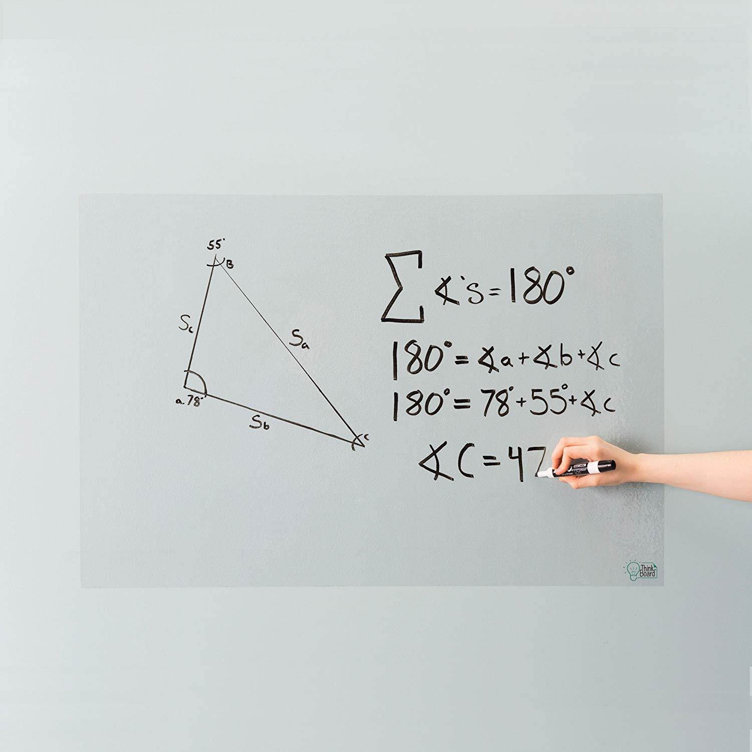 Think Board Clear Self-Adhesive Whiteboard Wall Sticker, 24" x 36" Medium Peel and Stick Dry Erase Board Wall Cling for Home and Office, Removable Wall Decals, Super Sticky, Stain-Proof Message Board