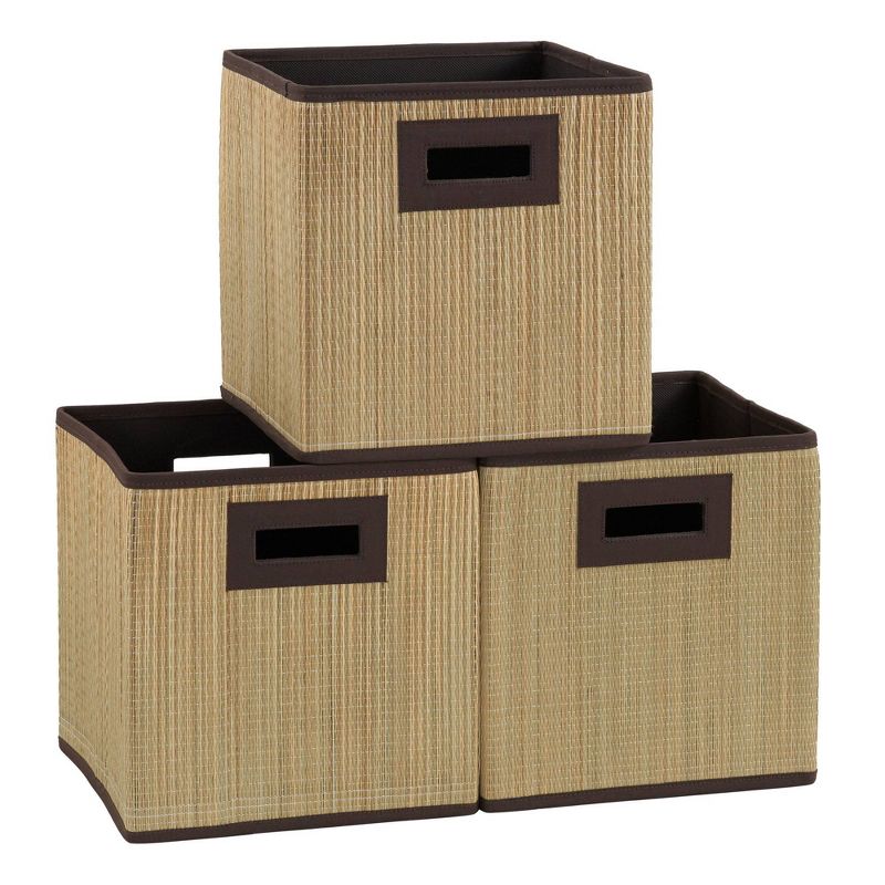 Household Essentials 3pc Grass Cloth Fabric Kids' Storage Bin Brown