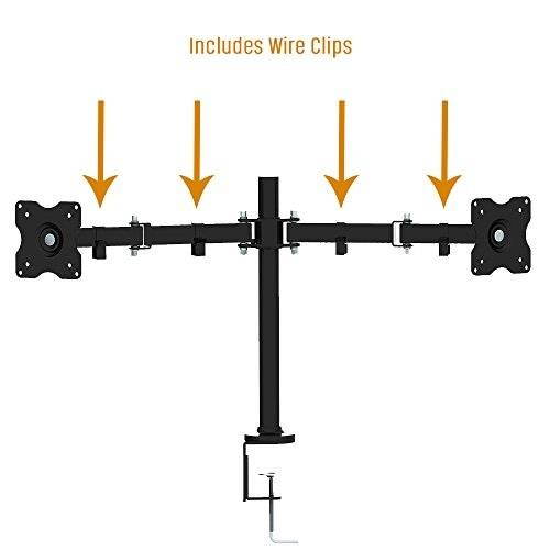 Koramzi Desk Dual Mount Stand for LCD/LED Monitor and TV Heavy Duty Fully Adjustable Arms and height, Fits 10" to 30" Monitors and TVs Includes wire clips- KWM1421 (Dual Arm)