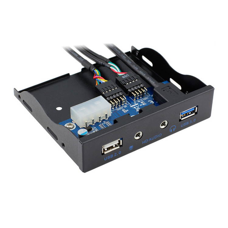 USB 3.0 + USB 2.0 2-Port 3.5 Inch Metal Front Panel Hub w/ HD Audio Output Port & Microphone Input,USB 20-pin & 10-pin to USB Type-A Femal Adapter Cable w/ 3.5" Floppy Bay Bracket