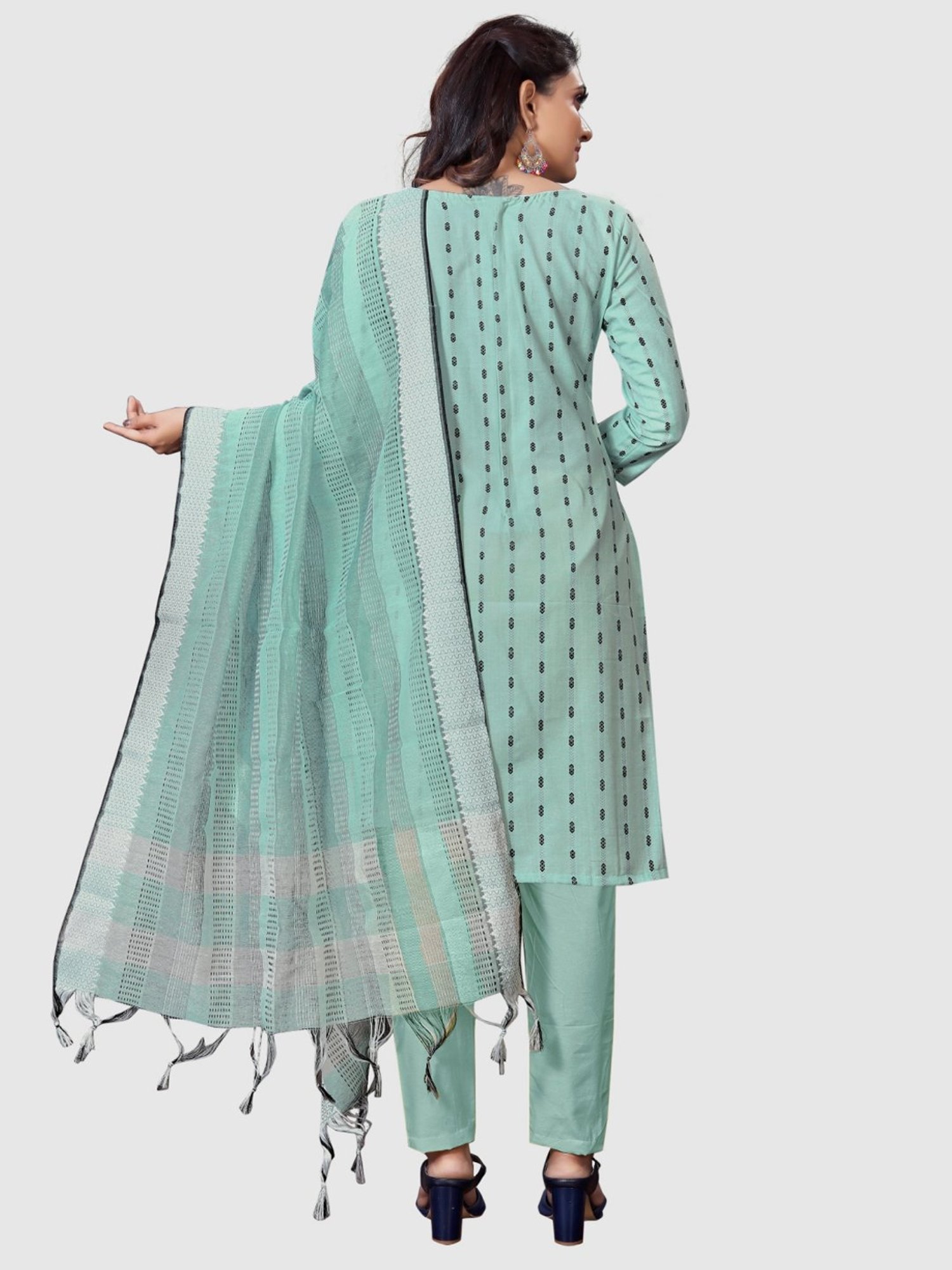 APNISHA Sage Green Cotton Woven Pattern Unstitched Dress Material