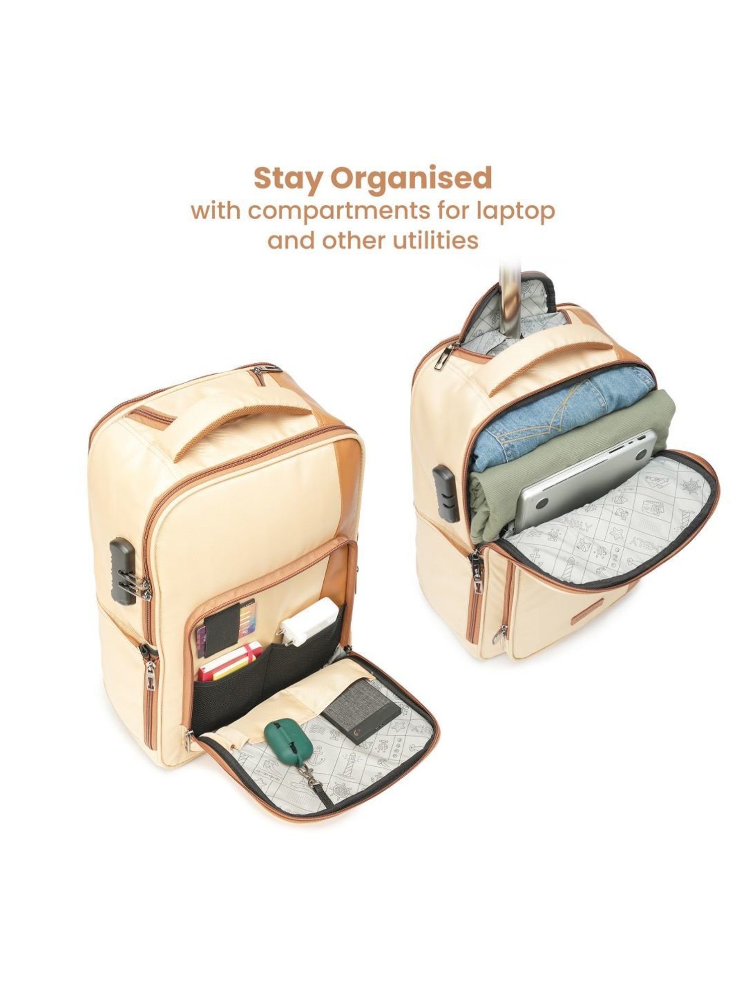 Assembly 30 Ltrs Beige Large Laptop Backpack Trolley Bag