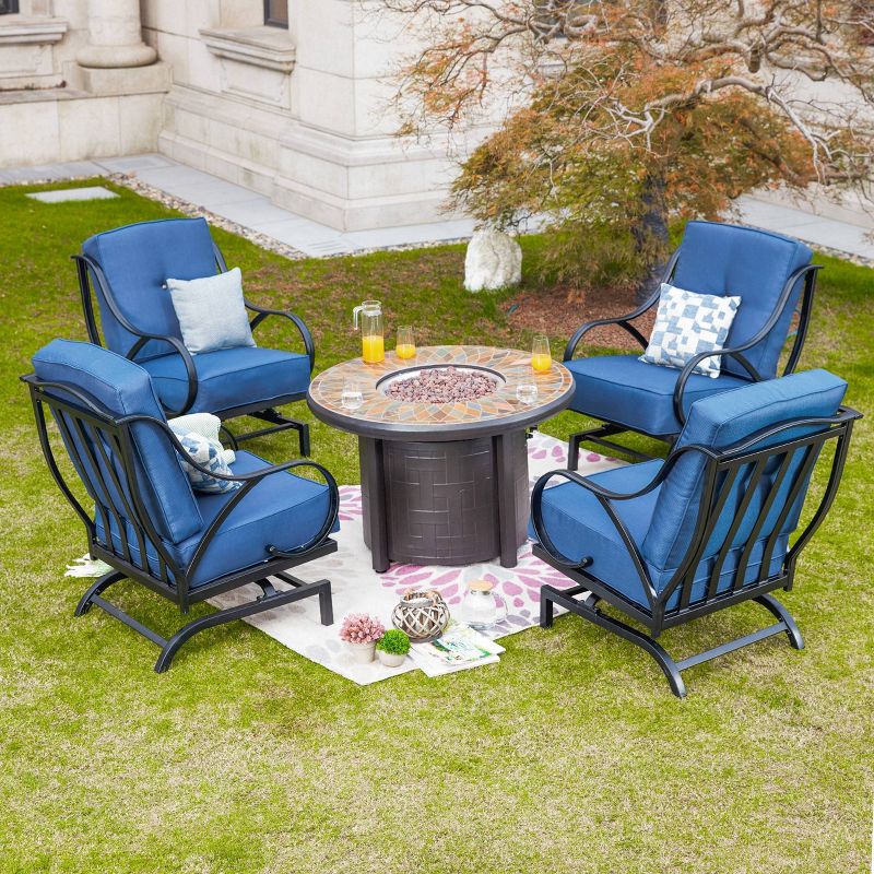 5pc Conversation Steel Patio Seating Sets Blue - Lokatse