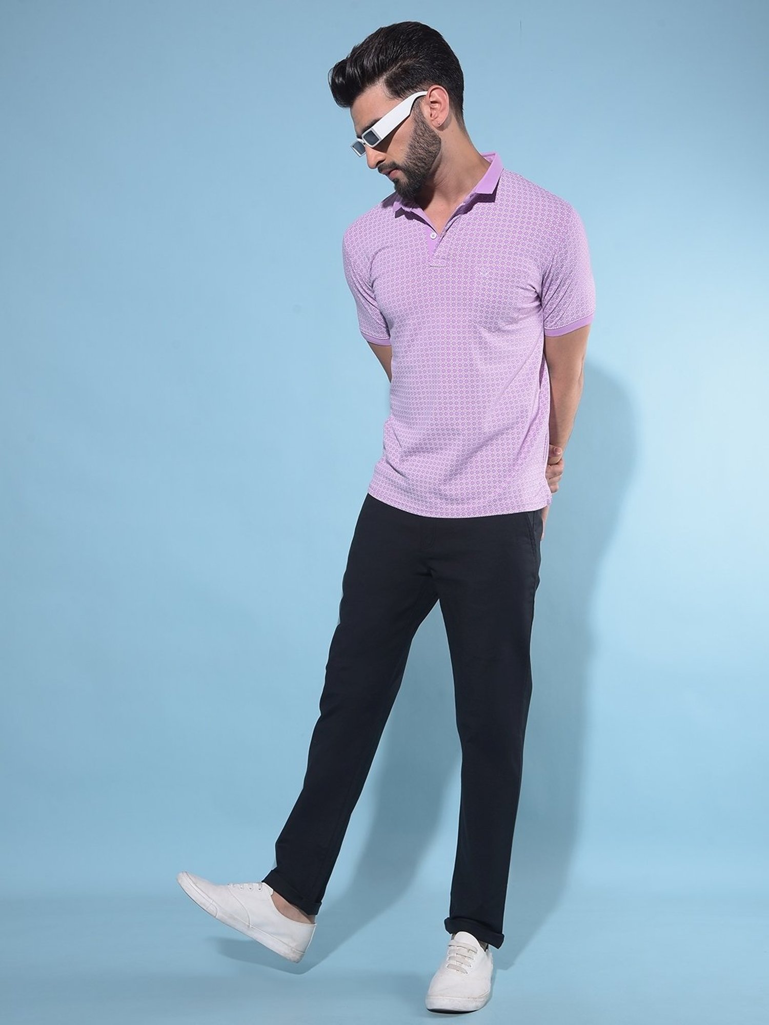 Crimsoune Club Purple Cotton Slim Fit Printed Polo T-Shirt