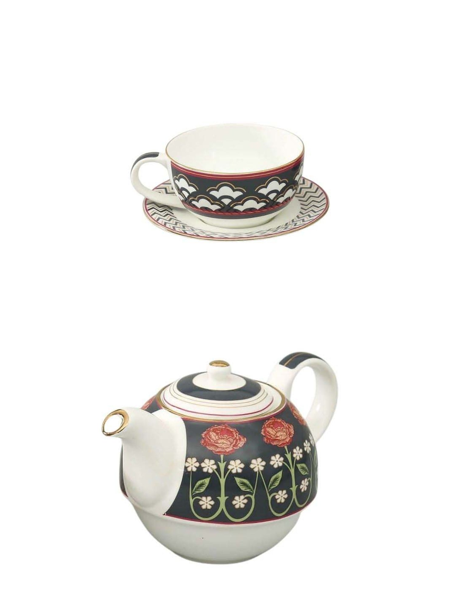 India Circus Black & White Ceramic Tea Set