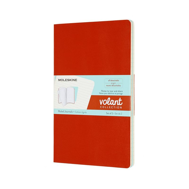 Moleskine Narrow Rule Notebook 8.25"x5" Volant Coral & Aqua