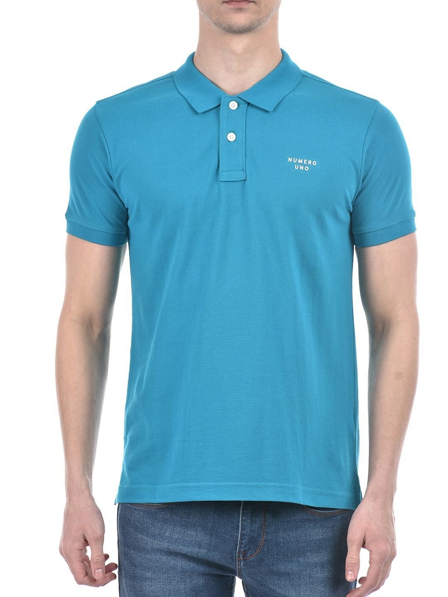 Numero Uno Teal Cotton Slim Fit Polo T-Shirt