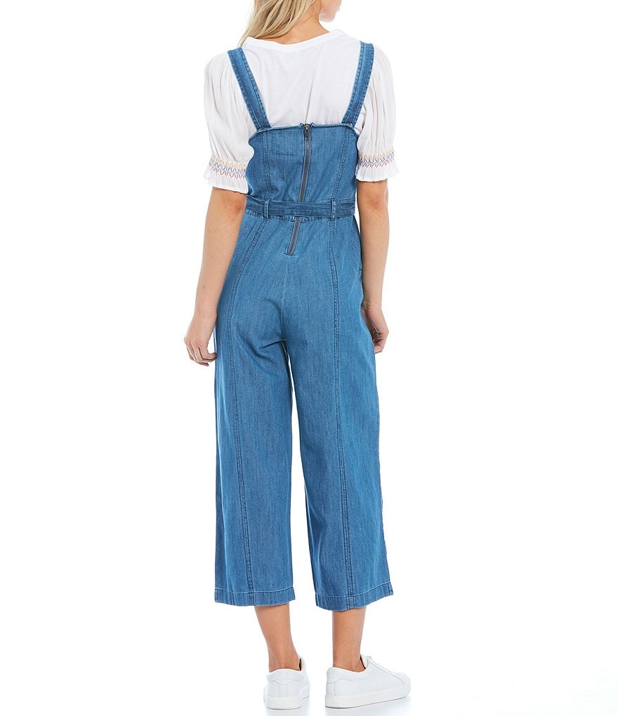 Ella Moss Julianna Square Neck Sleeveless Overall Wide Leg Jumpsuit