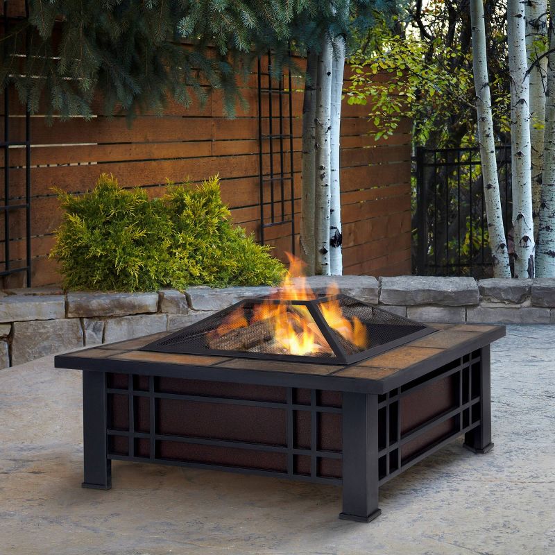 Morrison Square Wood Fire Pit Natural - Real Flame