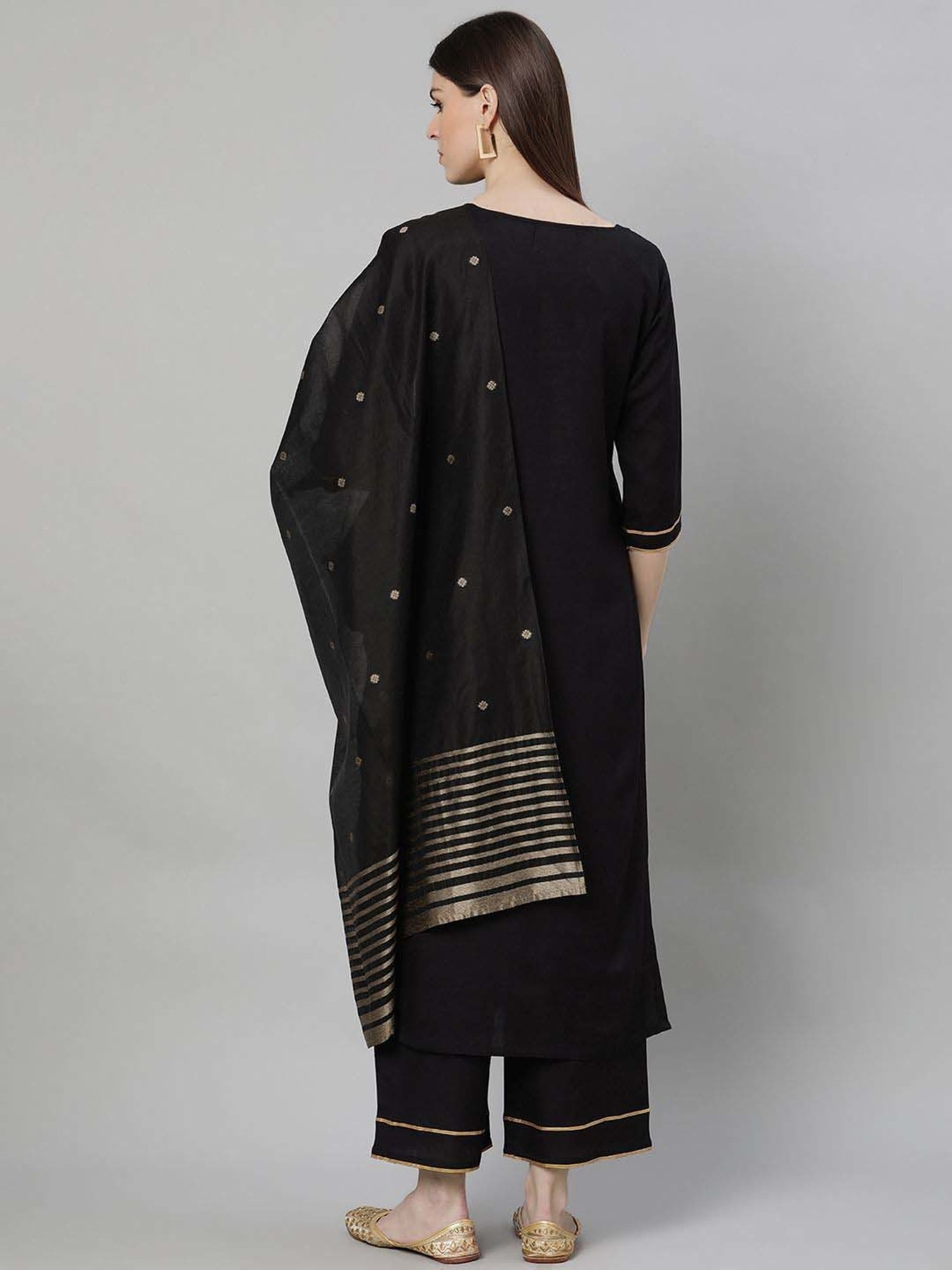 Libas Black Cotton Kurta Palazzo Set With Dupatta
