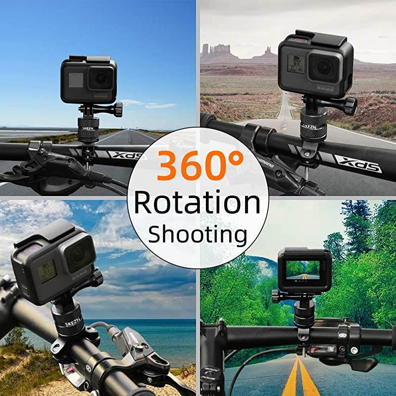 Bike Bicycle Handlebar Mount for GoPro, 360 Degree Rotation Aluminium Bicycle Rack Adjuster Compatible with Action Camera Hero 9/8/7/6/ 5/4/ 3+/ 3/2/ 1,Xiaoyi, Garmin, CASIO, Black