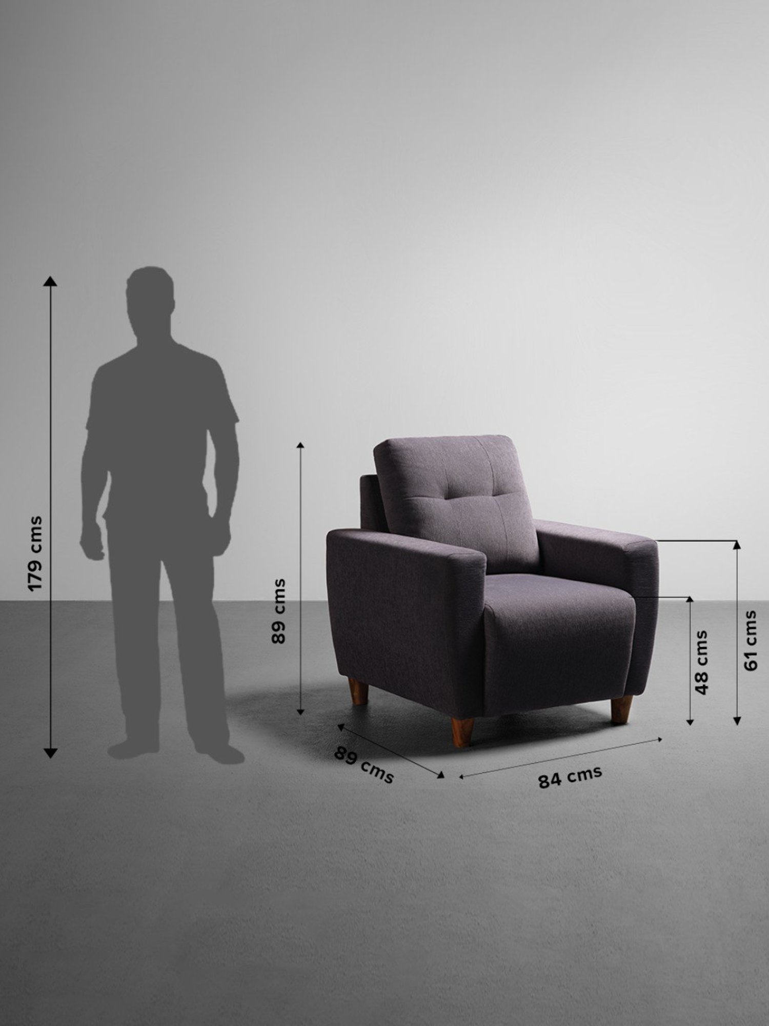 Sleepyhead Yolo Sesame Grey Fabric 1 Seater Sofa