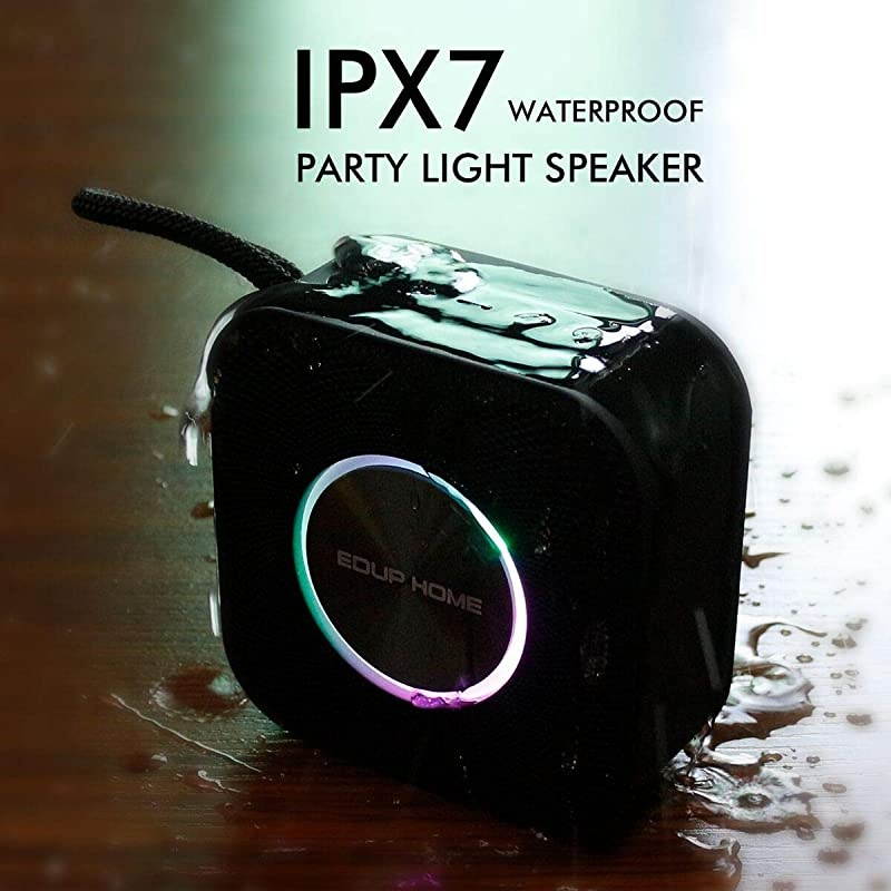 50 Bluetooth Speaker Stereo 15W with Mic Hand Free Call IPX7 Waterproof Louder Volume 12 H Playtime 80 Ft Wireless Range Speakers with Pulsating Lights for Home Party Music Black