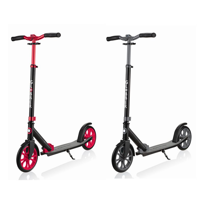 Globber Lightweight Adjustable Foldable 2-Wheel Kick Scooter for Kids, Teens, and Adults, 220 Pound Capacity, Red and Gray (2 Pack)