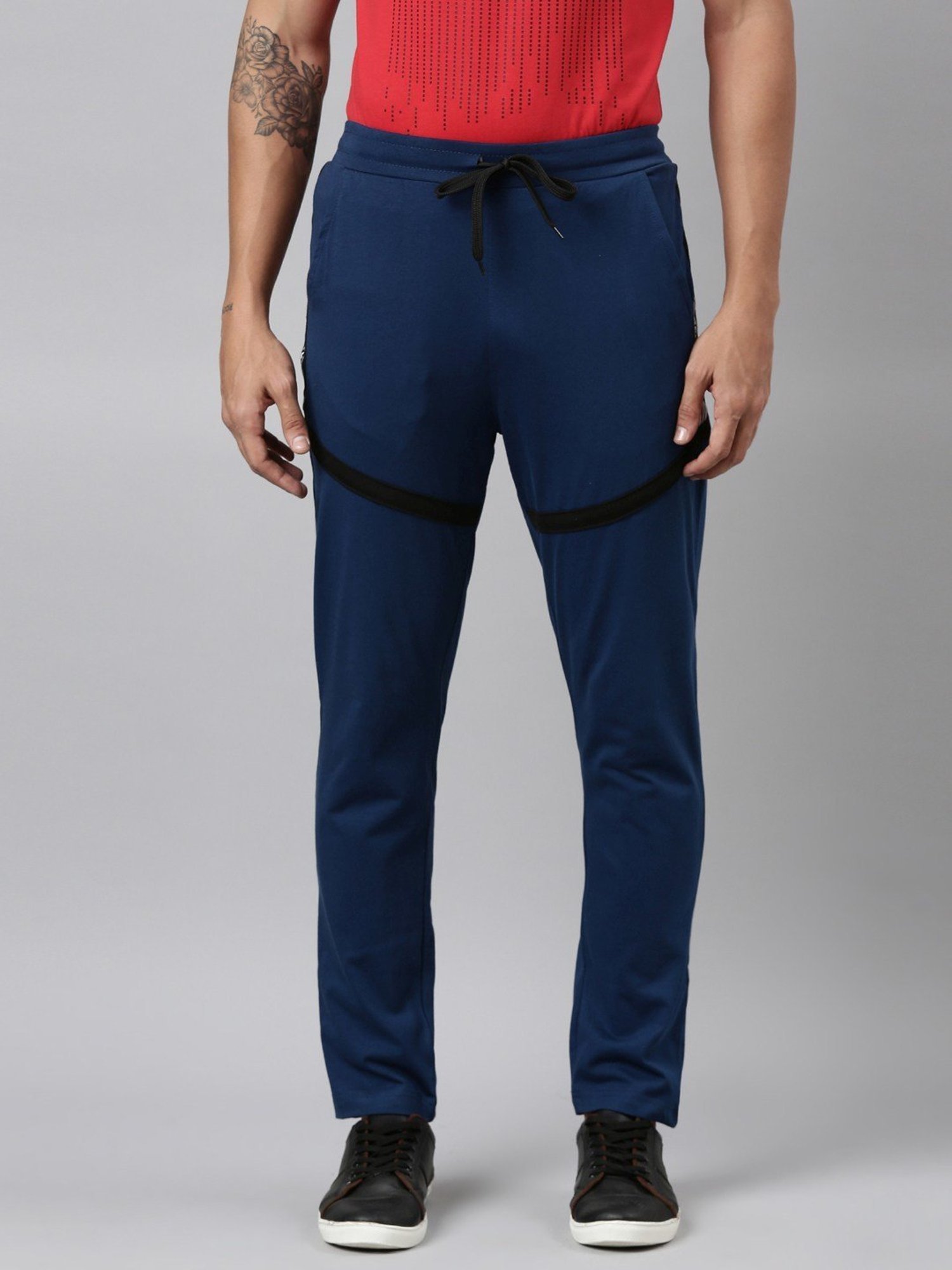 Dixcy Scott Maximus Blue Cotton Regular Fit Colour Block Sports Trackpants