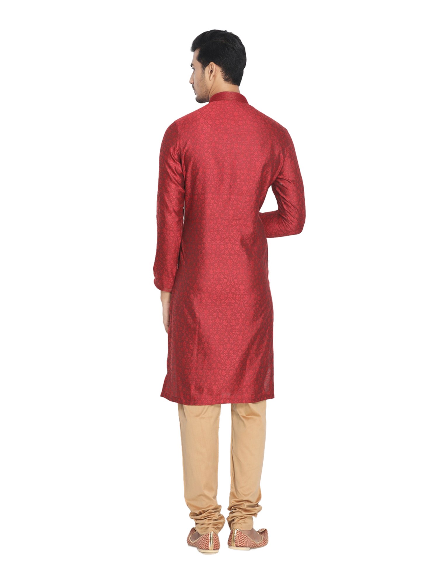 Manyavar Maroon & Beige Self Design Kurta Set