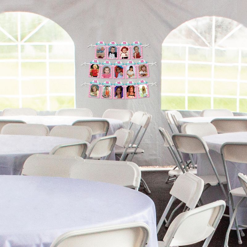 Big Dot of Happiness Girl 15th Birthday - DIY Teen Birthday Party Decor - Picture Display - Photo Banner