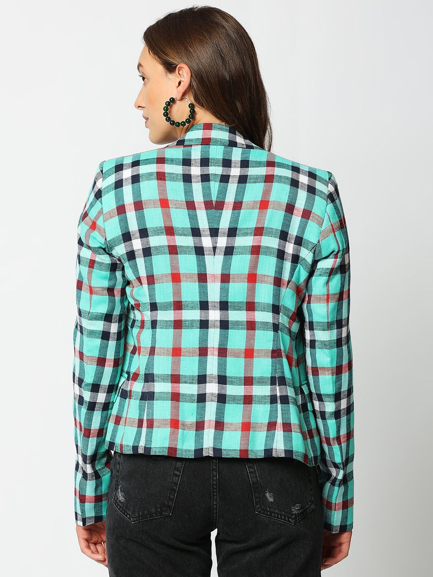 Remanika Green Pure Cotton Chequered Jacket
