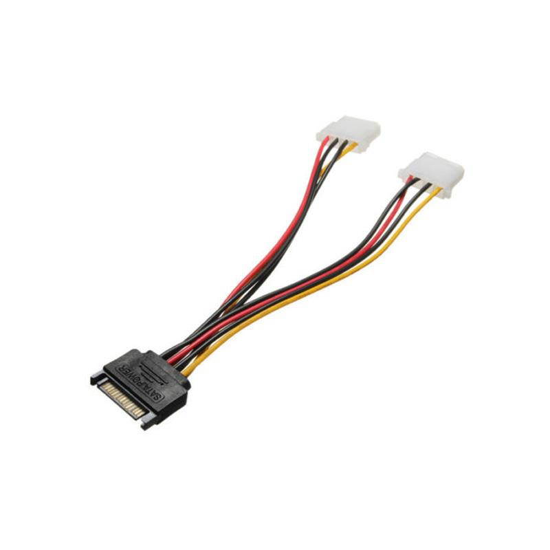 axGear SATA Power Male to Molex 4 Pin Female Splitter Cable 15 Pin to 2 x 4 Pin M-F Wire
