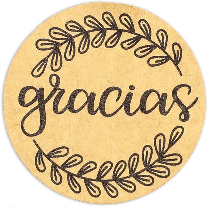 Stockroom Plus 1000-Piece Kraft Brown Round Circles Gracias Spanish Thank You Stickers Labels Roll 1 in
