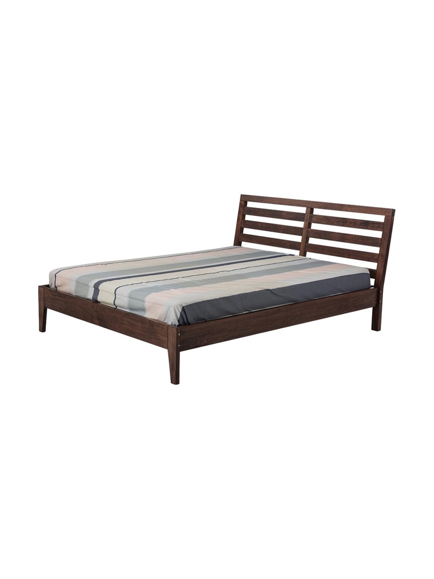 Pure Fern Solid Wood King Size Bed in Walnut Brown Matte Finish