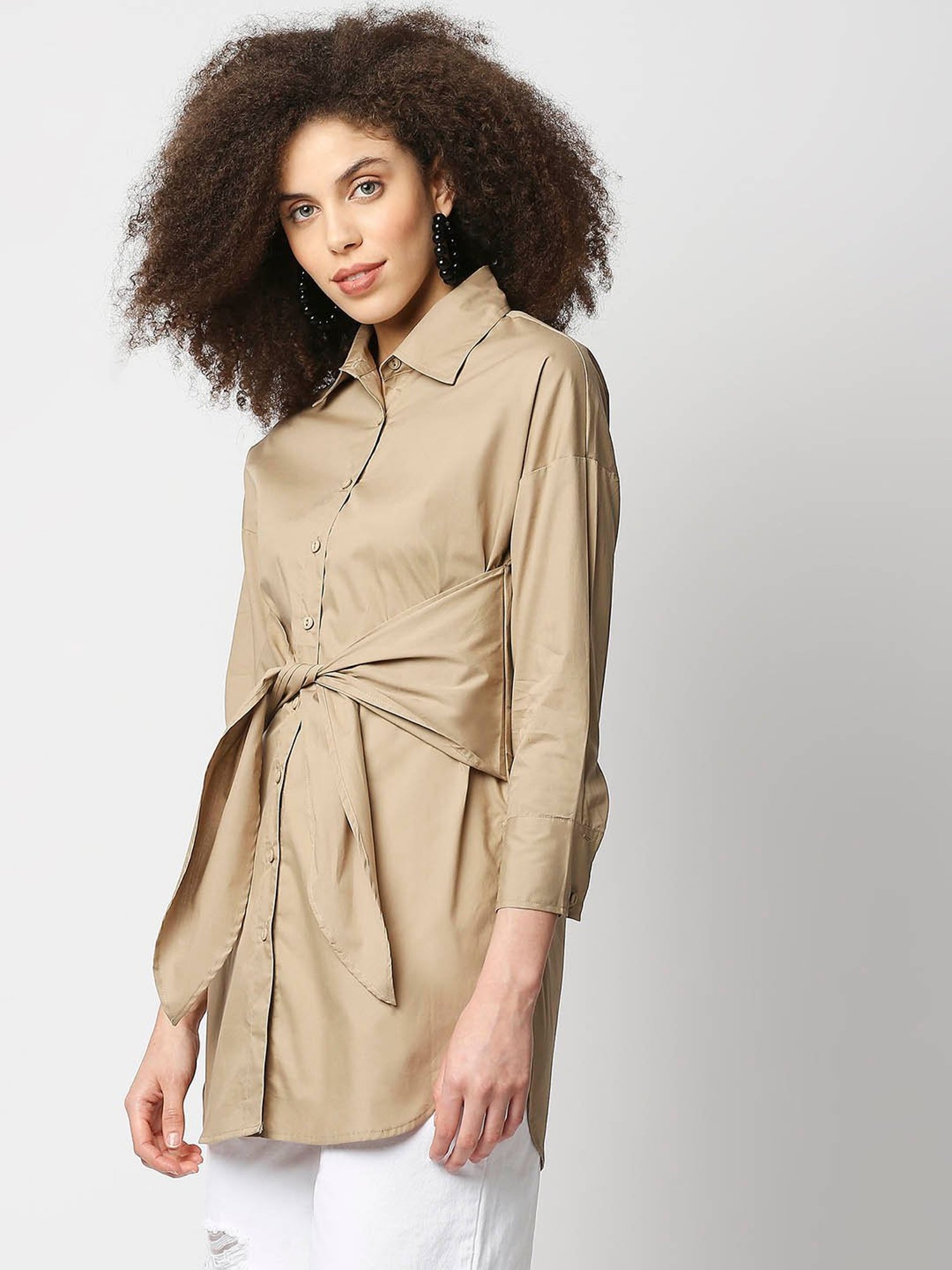 Remanika Beige Regular Fit Longline Shirt
