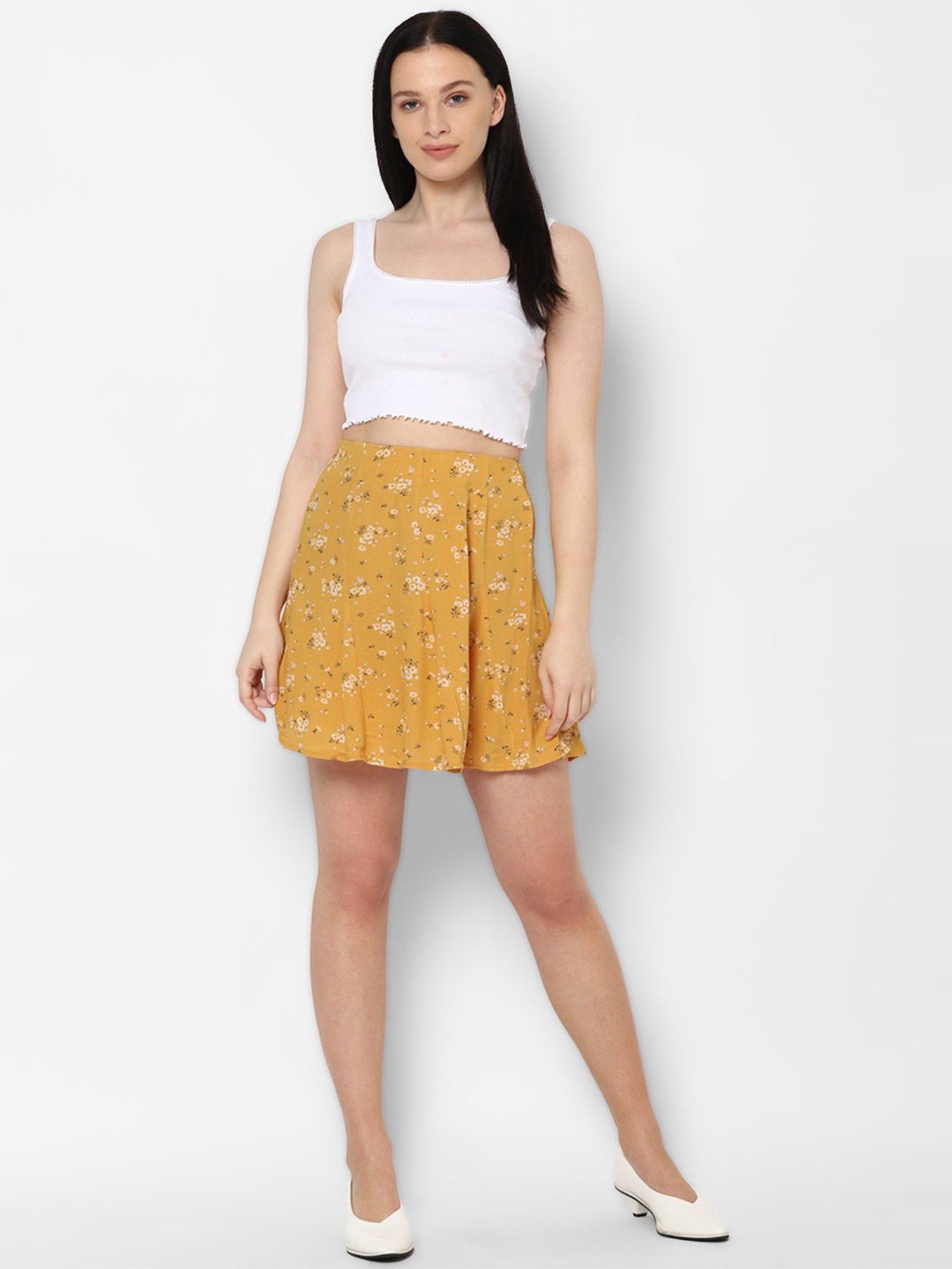American Eagle Outfitters Yellow Floral Print Mini Skirt