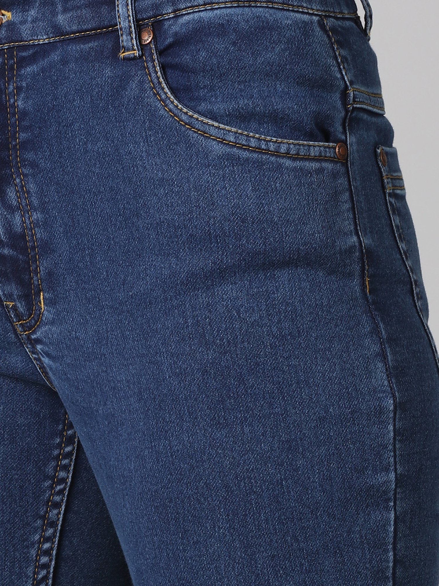 Mustard Blue Denim Slim Fit Mid Rise Jeans