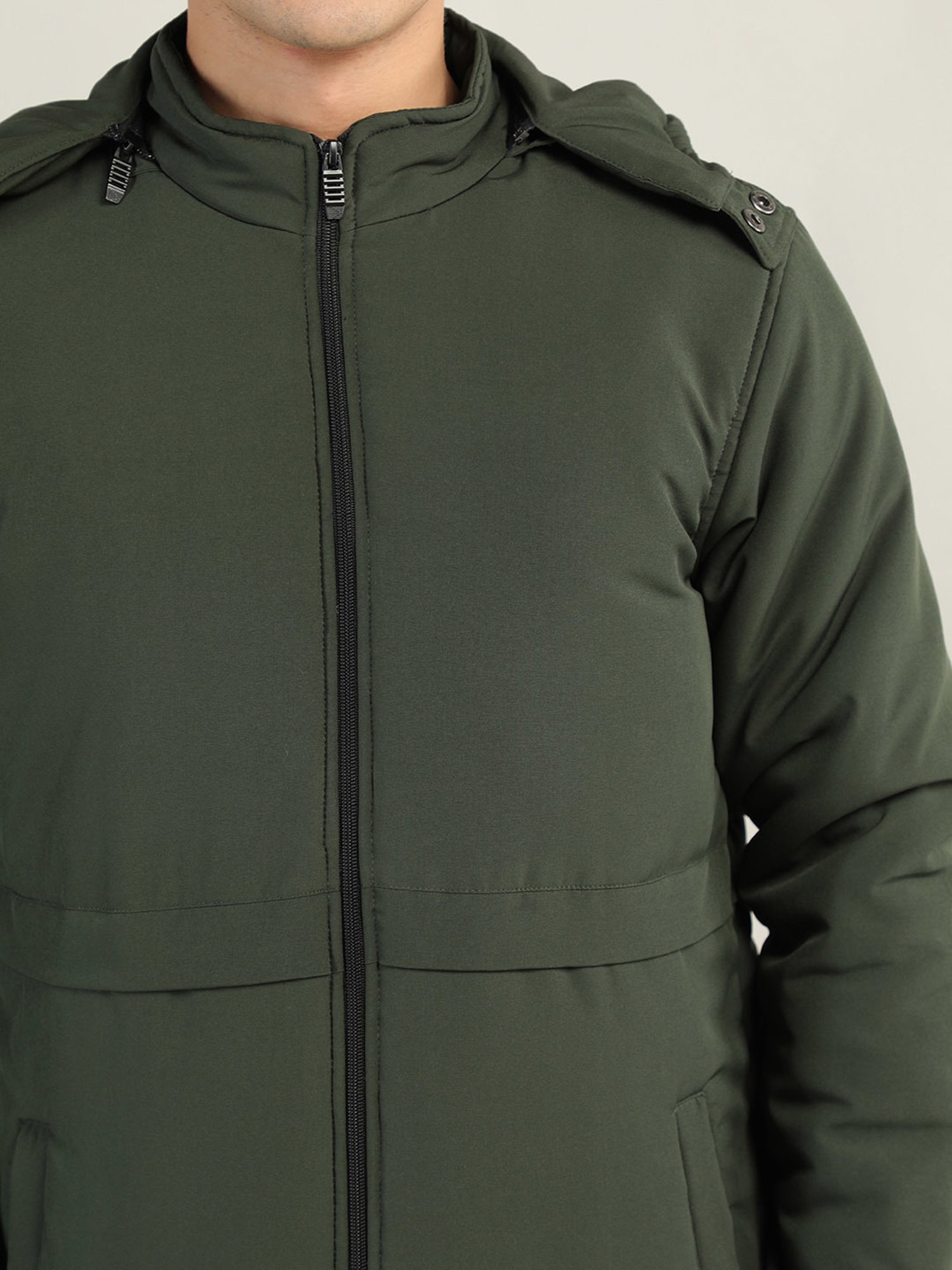 Chkokko Green Regular Fit Hooded Quilted Jacket