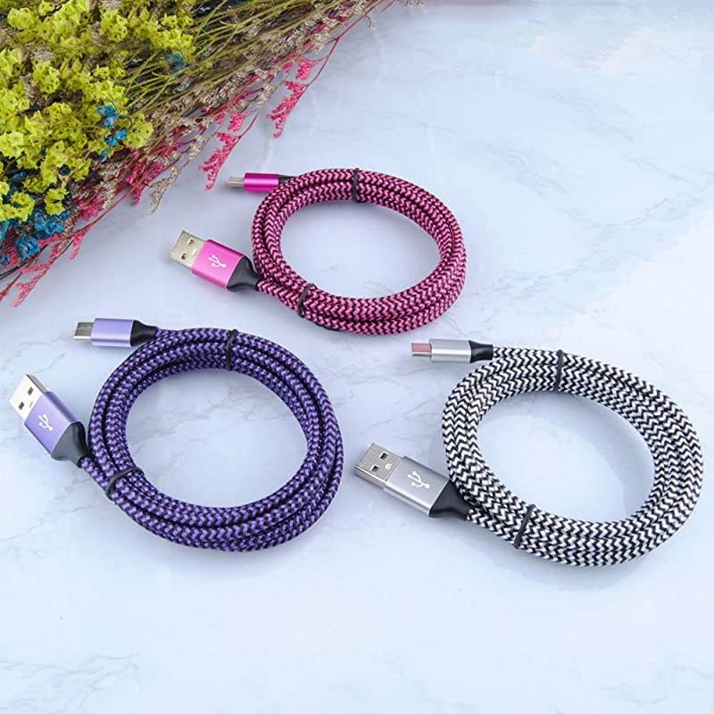 Type C Cable 3Pack 6FT Nylon Braided Phone Charger Cord Charging Cables Compatible for Samsung Galaxy S10 S9 S8 Plus Note 9 8 LG V50 V40 G6 Google Pixel Nexus 5X 6P Moto and More