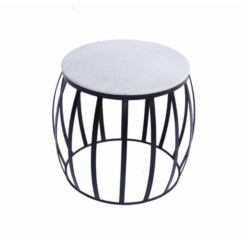 Concave Base Round Marble Top Side or End Table White/Black - The Urban Port