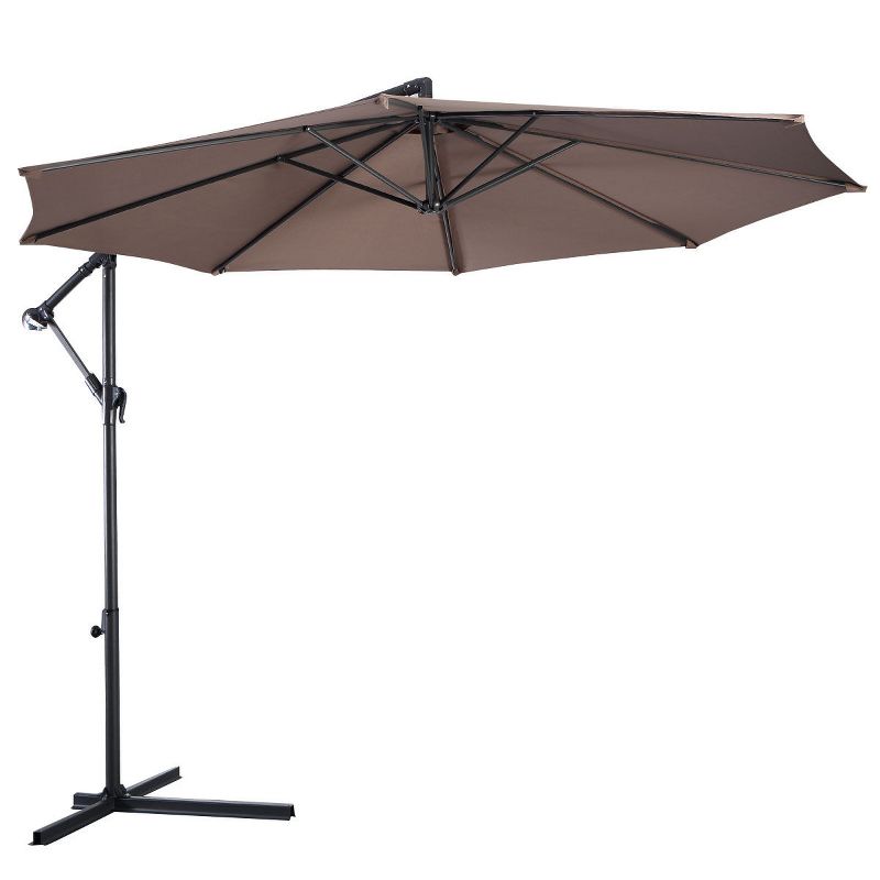 Costway 10' Hanging Umbrella Patio Sun Shade Offset Outdoor Market W/t Cross Base Tan