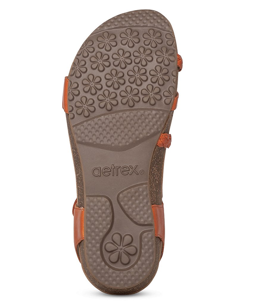 Aetrex Jillian Braided Leather Cork Wedge Sandals