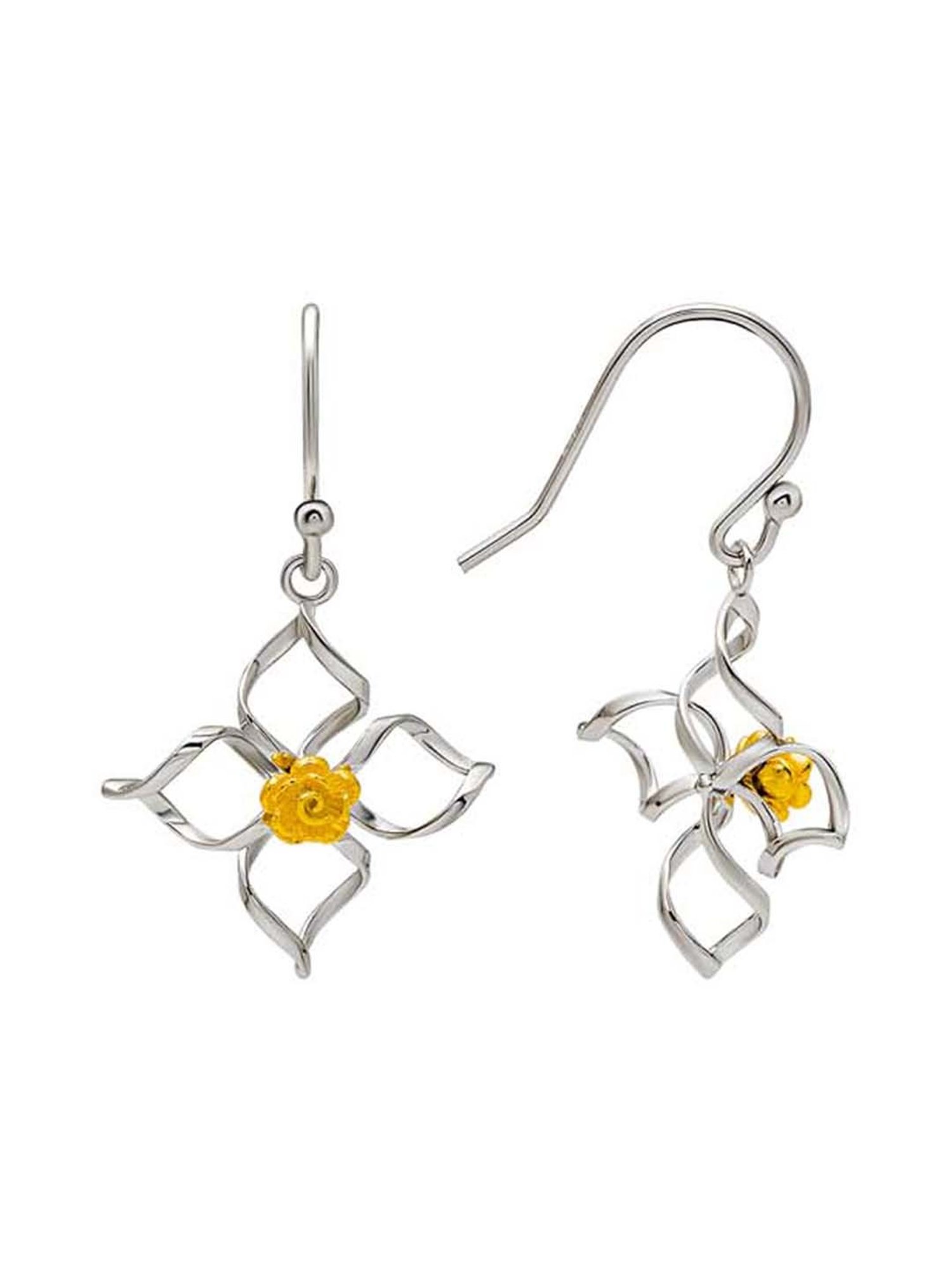 Silberry 925 Sterling Silver 18k Gold Plated Two Tone Silver Daffodil Drop Earrings for Women