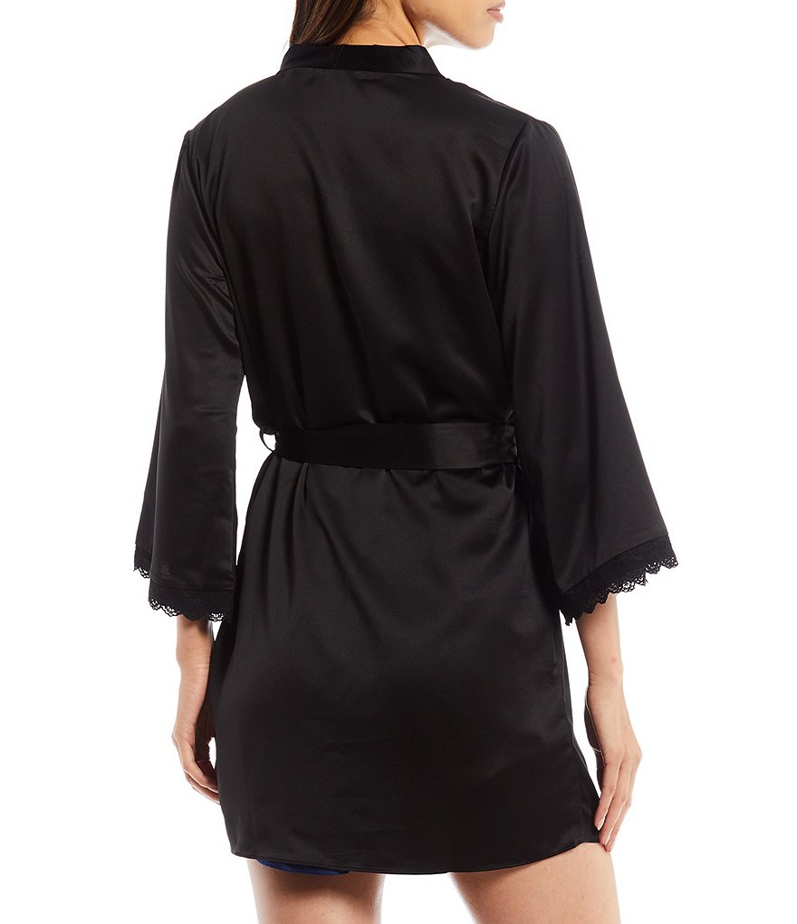 Flora Nikrooz Victoria Lace Trim 3/4 Sleeve Satin Wrap Robe