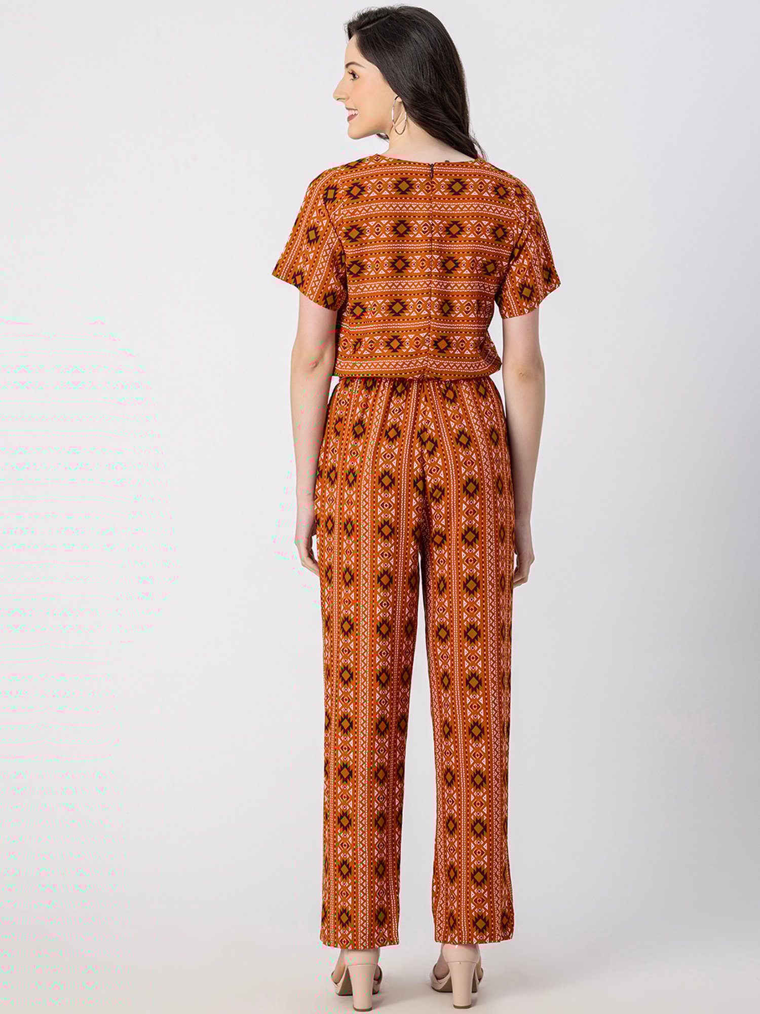 Moomaya Orange Printed Jumpsuit
